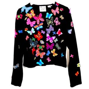 Michael Simon Vintage Butterfly Button Up Knit Sweater Cardigan Size Small